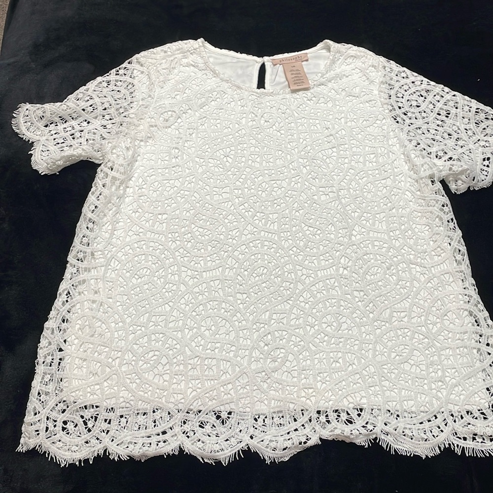 NWOT Philosophy white lace top size large